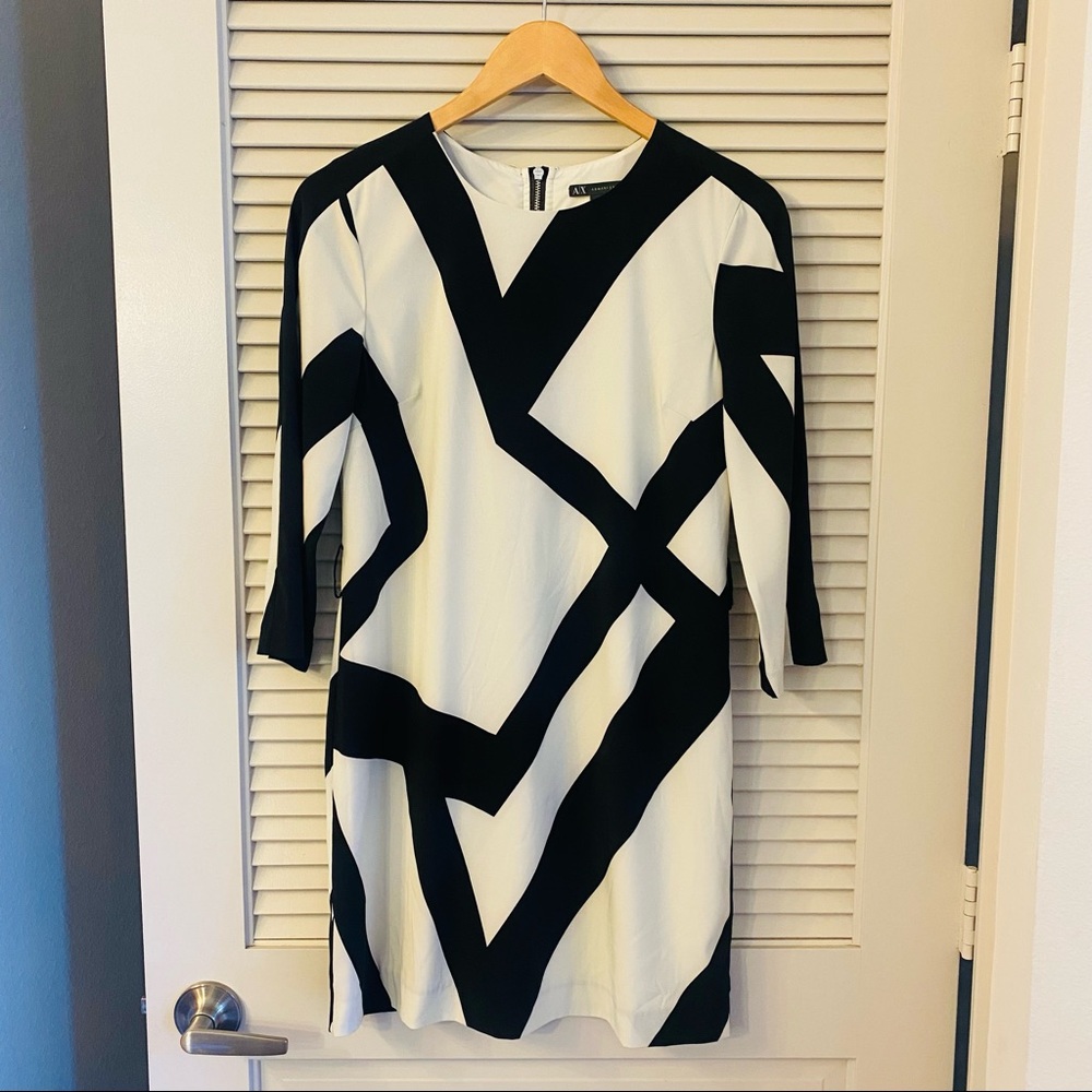 Armani Exchange Geometric Black & White Short Hemline Mini Dress - Size 2
